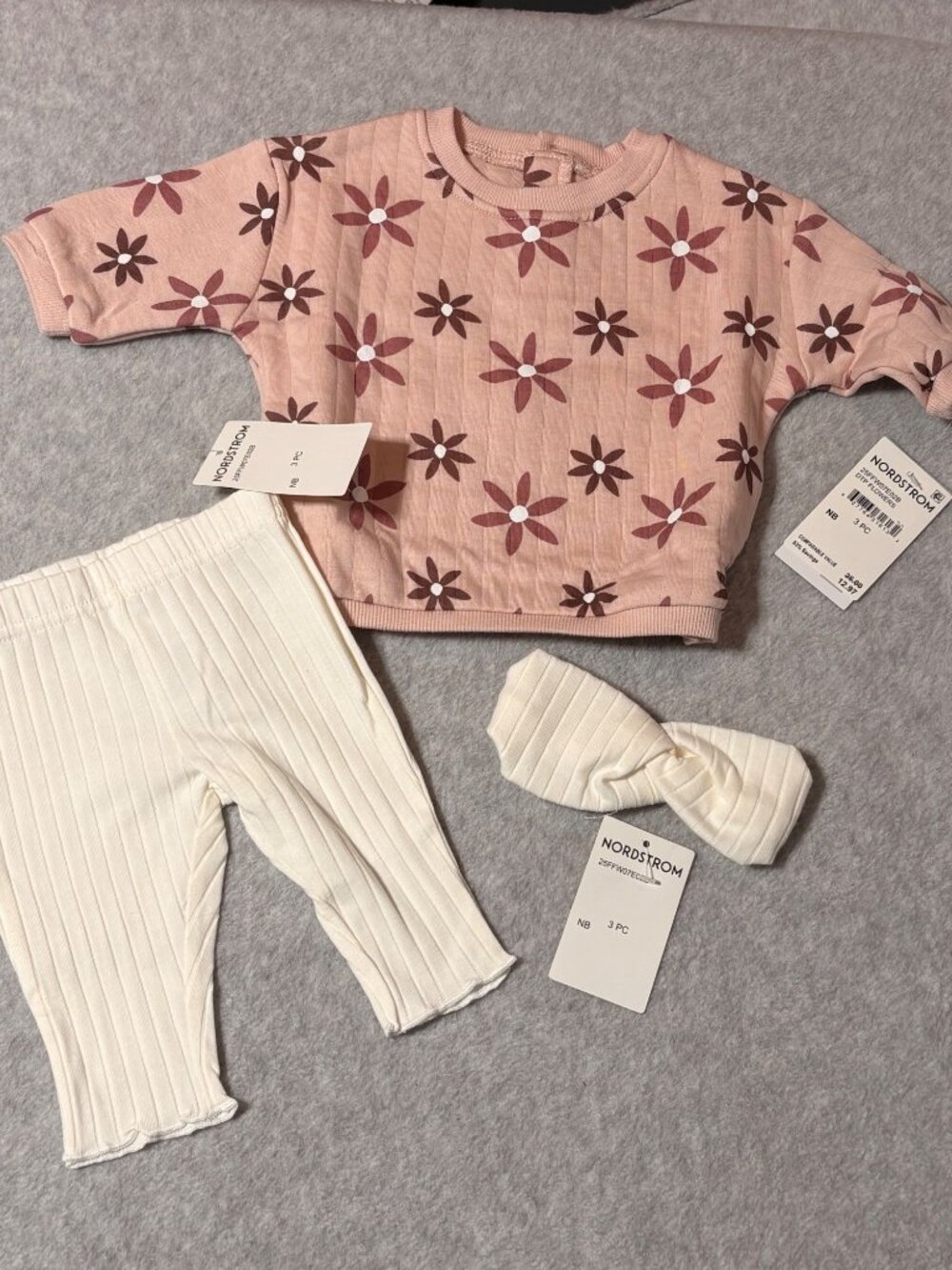 PL Baby Newborn 3-Piece Set Pink Floral Top Ribbed Pants & Headband Nordstrom